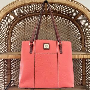 Dooney & Bourke Pebble Grain Lexington Purse in pink/coral leather